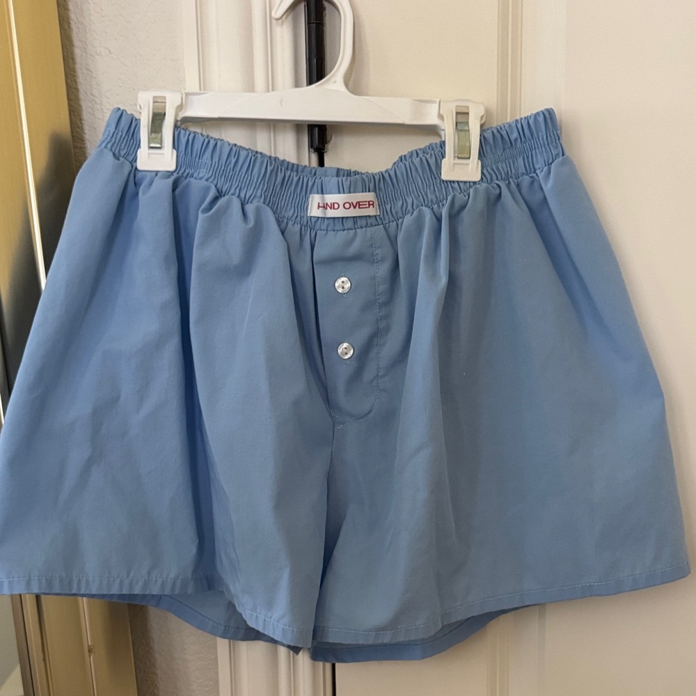Hand Over Light Blue Button-Front Shorts